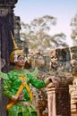 Angkor-Tom, Cambodia Ã¢â¬â November 12, 2014: Khmer classical female dancer performing in traditional Cambodian costume